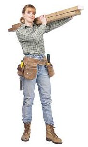 Woman Carrying Tools and a Plank