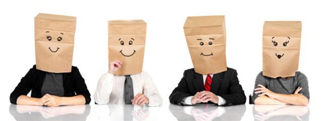 Row of Business people with bags on heads