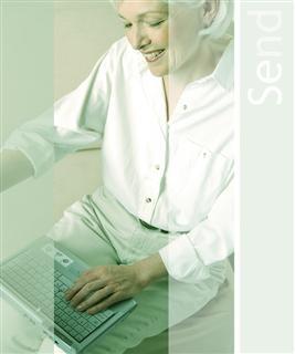 Woman typing on computer with the word SEND over the image
