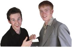 Two men exchanging business card
