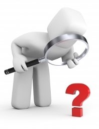 Clay figure looking at question mark through magnifying glass