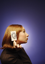 Woman listening facing right
